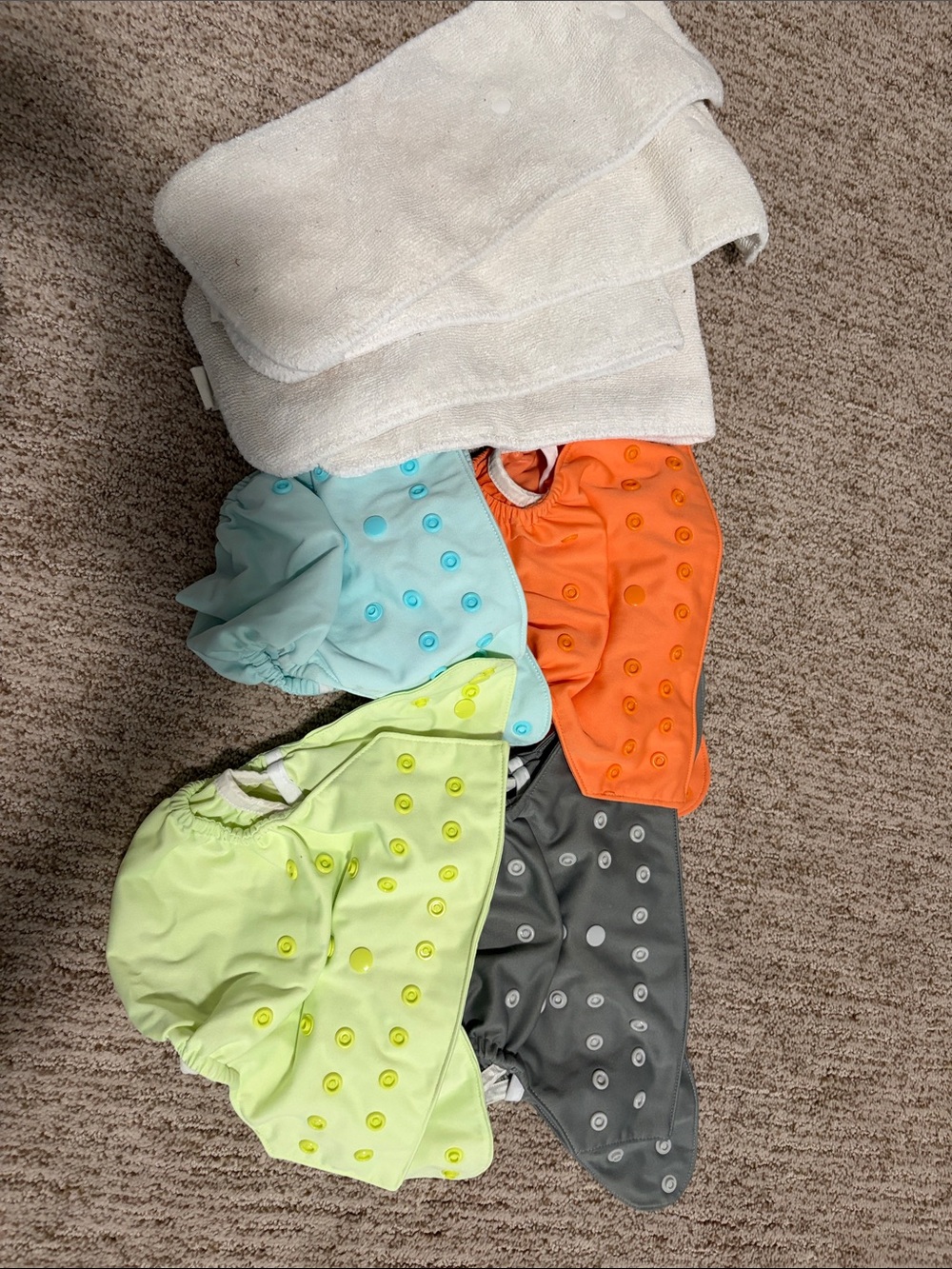 Adjustable Reusable Diaper Covers - Aqua, Orange, Lime, Gray, White Inserts
